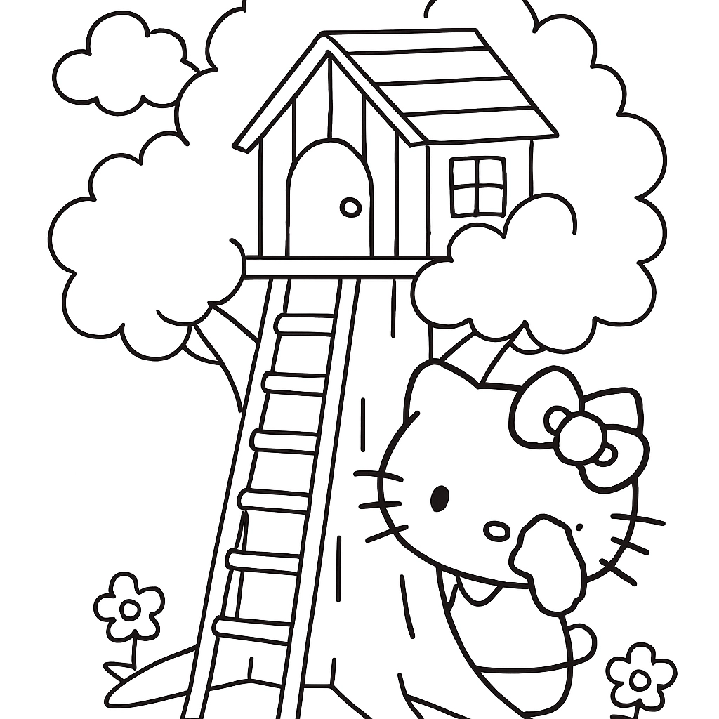 Hello Kitty playing hide and seek in a treehouse
